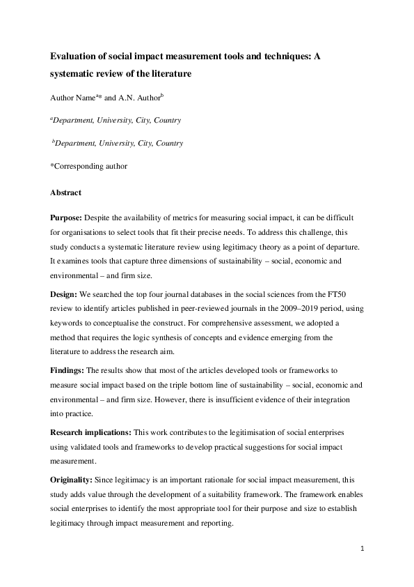 (PDF) Evaluation of social impact measurement tools and techniques: a ...
