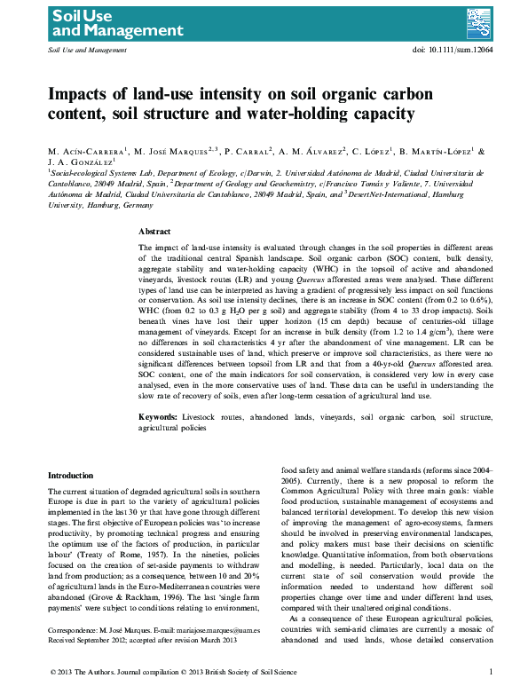 (PDF) Impacts of land-use intensity on soil organic carbon content ...