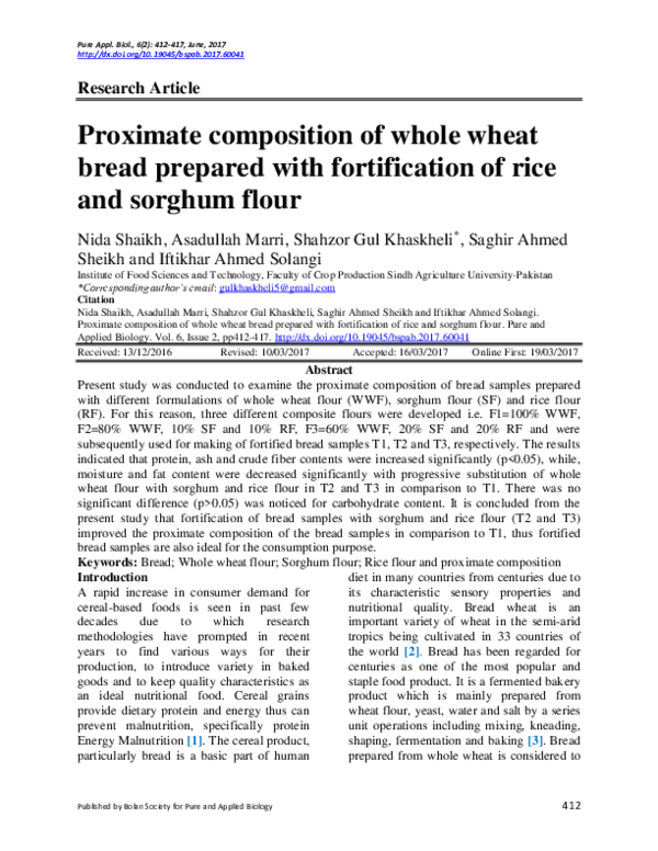 (PDF) Proximate composition of whole wheat bread prepared with ...