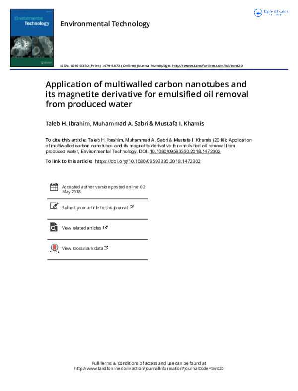 (PDF) Application of Multiwalled Carbon Nanotubes as a Solid‐Phase ...