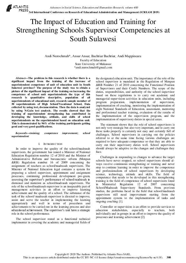 (PDF) The Impact of Education and Training for Strengthening Schools ...