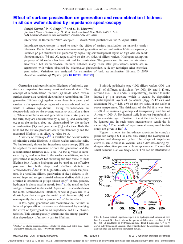(PDF) Effect of surface passivation on generation and recombination ...
