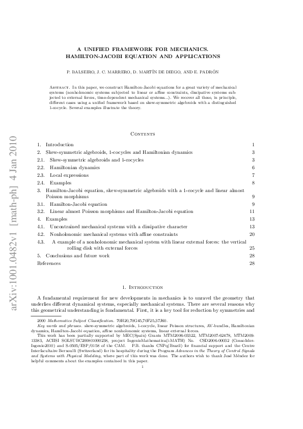 (PDF) A unified framework for mechanics: Hamilton–Jacobi equation and ...