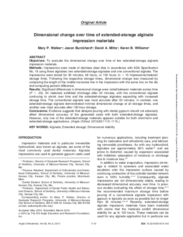 (PDF) Dimensional change over time of extended-storage alginate ...