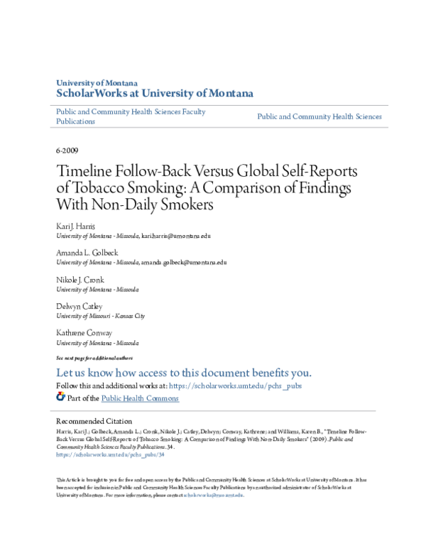 (PDF) Timeline follow-back versus global self-reports of tobacco ...
