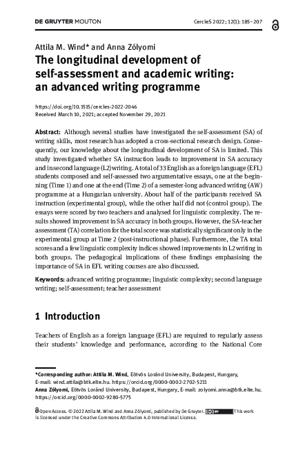 (PDF) The longitudinal development of self-assessment and academic ...
