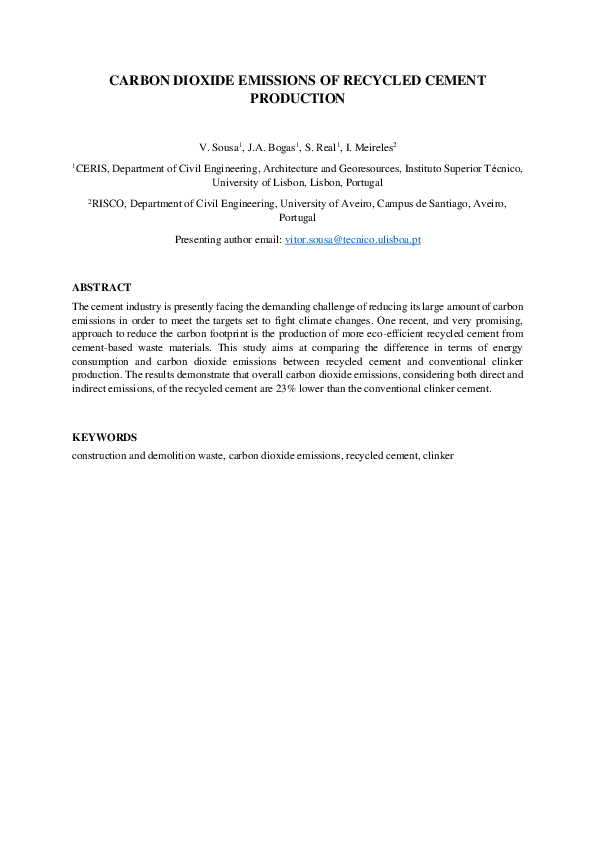 (PDF) Carbon Dioxide Emissions of Recycled Cement Production