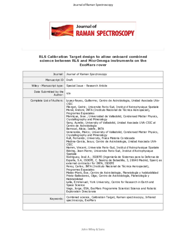 (PDF) Raman Laser Spectrometer (RLS) calibration target design to allow ...