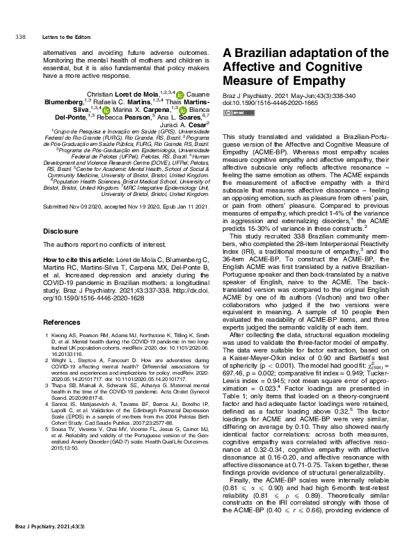 (PDF) A Brazilian adaptation of the Affective and Cognitive Measure of ...