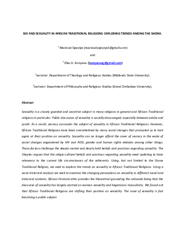 (PDF) Sex and sexuality in African traditional religions: exploring ...