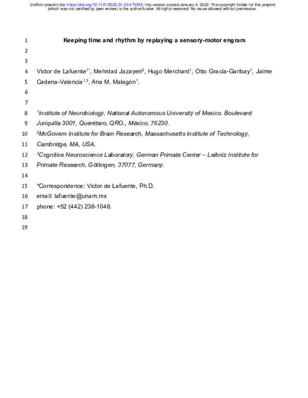 (PDF) Keeping time and rhythm by replaying a sensory-motor engram