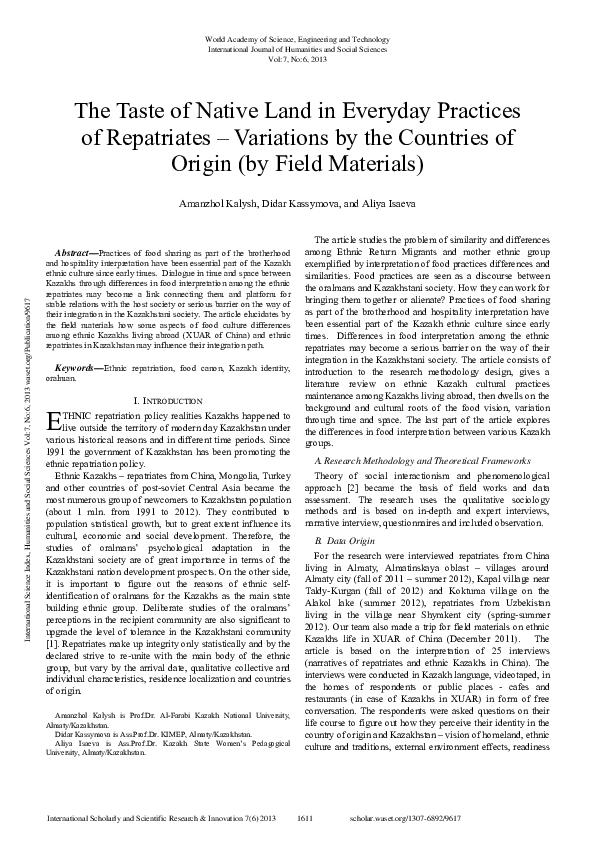 (PDF) The Taste Of Native Land In Everyday Practices Of Repatriates ...