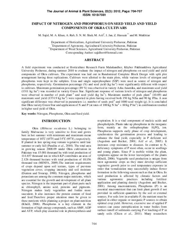 (PDF) Impact of nitrogen and phosphorus on seed yield and yield ...