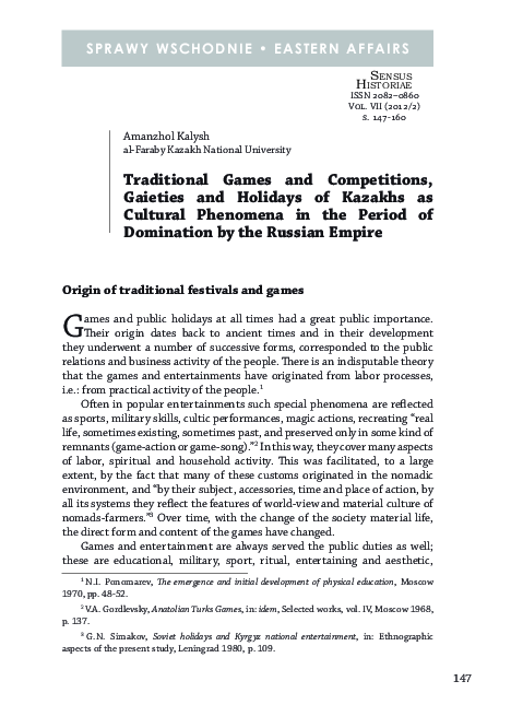 (PDF) Traditional games and competitions, gaieties and holidays of ...