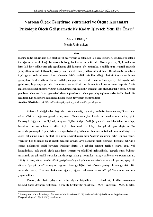 (PDF) Varolan Ölçek Geliştirme Yöntemleri ve Ölçme Kuramları Psikolojik ...