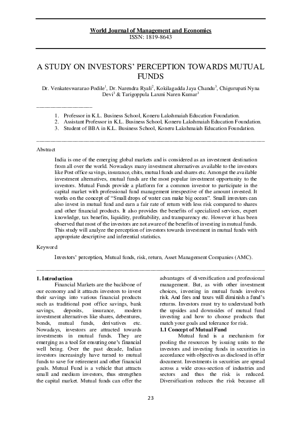 Pdf A Study On Investors Perception Towards Mutual Funds Pdf A Study On Investors Perception Towards Mutual Funds