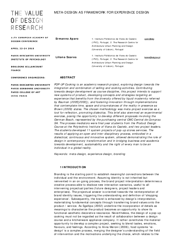 (PDF) Meta-Design as Framework for Experience Design