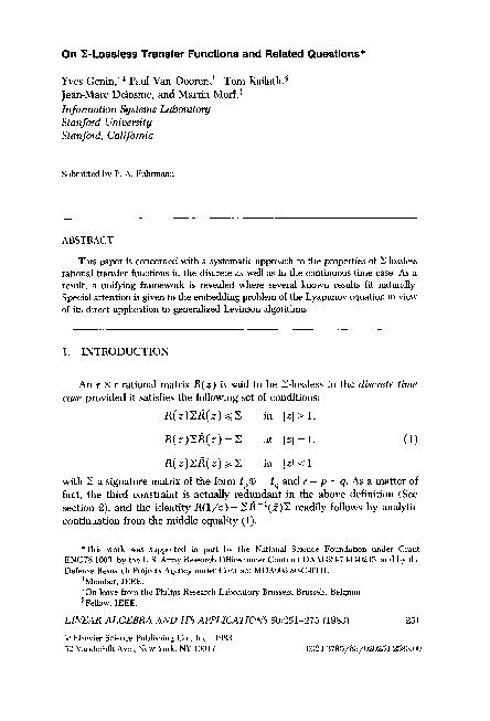 (PDF) On ∑-lossless transfer functions and related questions