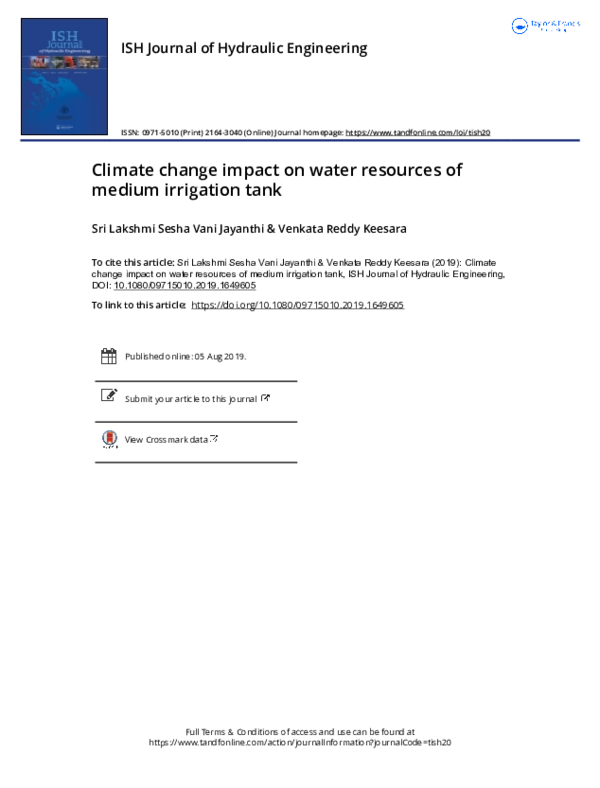 (PDF) Climate change impact on water resources of medium irrigation tank