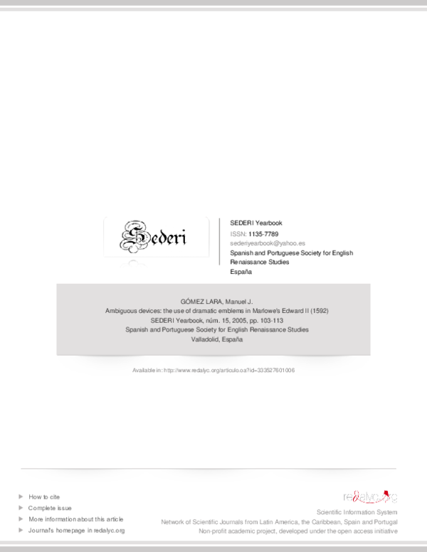 (PDF) Ambiguous devices: the use of dramatic emblems in Marlowe's ...