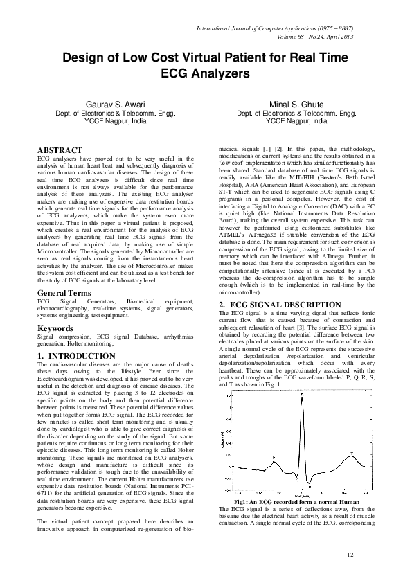 (PDF) Design of Low Cost Virtual Patient for Real Time ECG Analyzers