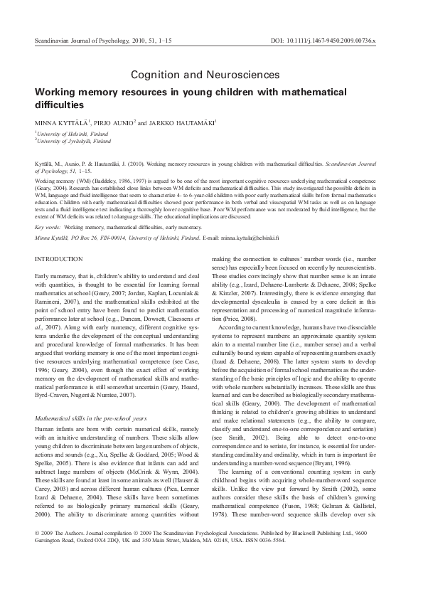 (PDF) Working memory resources in young children with mathematical ...