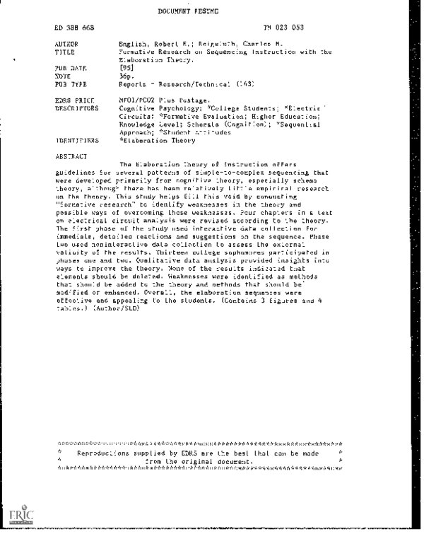 (PDF) Formative research on sequencing instruction with the elaboration theory Charles