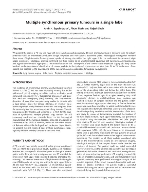 (PDF) Multiple synchronous primary tumours in a single lobe