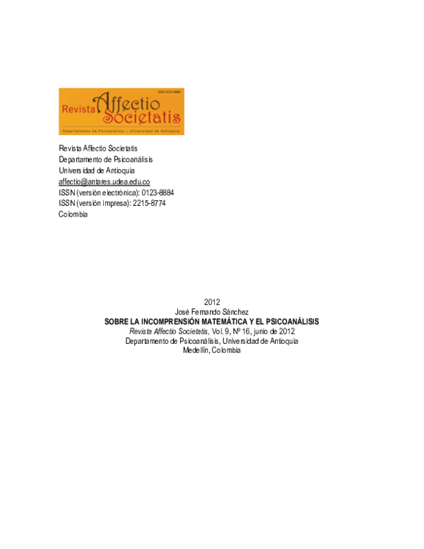 (PDF) Sobre la incomprensión matemática y el psicoanálisis