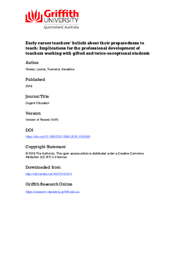 (PDF) Early career teachers beliefs about their preparedness to teach