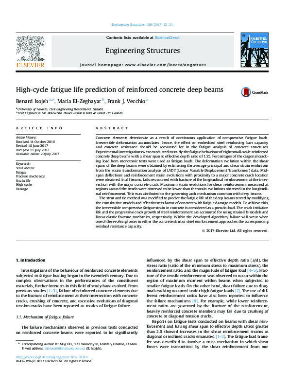 (PDF) High-cycle fatigue life prediction of reinforced concrete deep beams