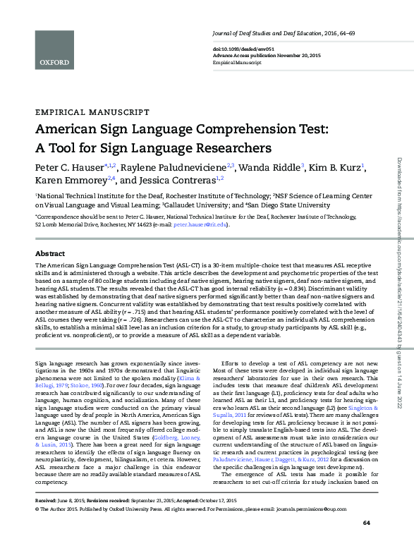 (PDF) American Sign Language Comprehension Test: A Tool for Sign ...