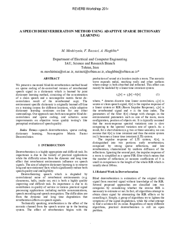 (PDF) A Speech Dereverberation Method Using Adaptive Sparse Dictionary ...