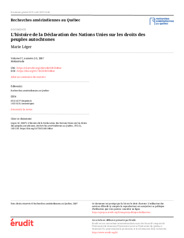 (PDF) L’histoire de la Déclaration des Nations Unies sur les droits des ...