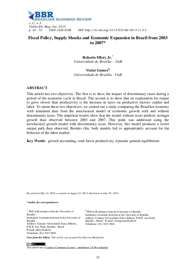 (PDF) Fiscal Policy, Supply Shocks and Economic Expansion in Brazil ...