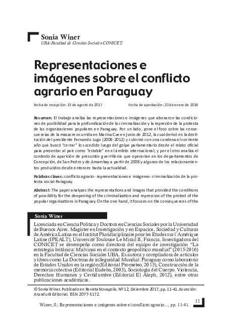 (PDF) Representaciones e imágenes sobre el conflicto agrario en Paraguay
