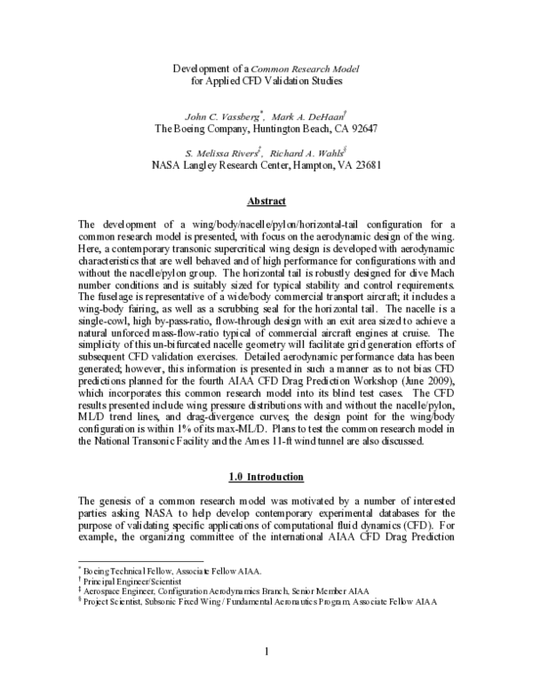 (PDF) Development of a Common Research Model for Applied CFD Validation ...