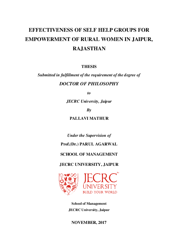 (PDF) Effectiveness of self help groups for empowerment of rural women ...