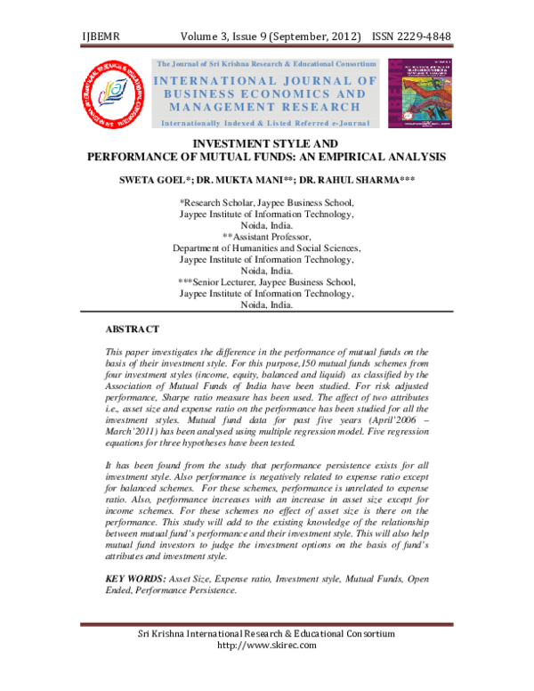 (PDF) Investment style and performance of mutual funds An empirical