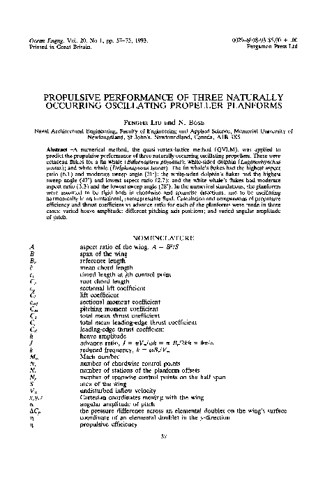 (PDF) Propulsive performance of three naturally occurring oscillating ...