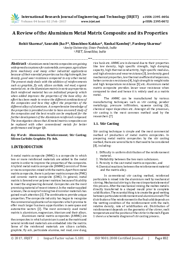 (PDF) A Review of the Aluminium Metal Matrix Composite and its Properties