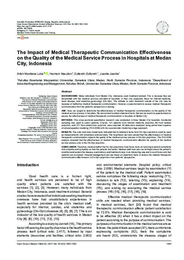 (PDF) The Impact of Medical Therapeutic Communication Effectiveness on ...