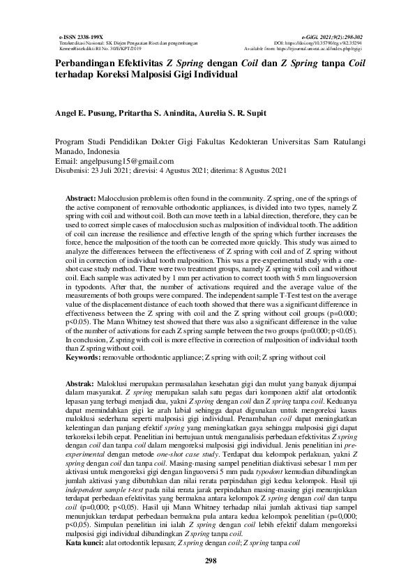 (PDF) Perbandingan Efektivitas Z Spring dengan Coil dan Z Spring tanpa ...
