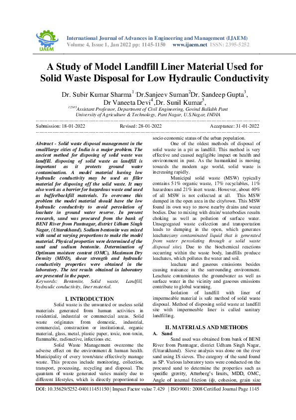 (PDF) A Study of Model Landfill Liner Material Used for Solid Waste ...