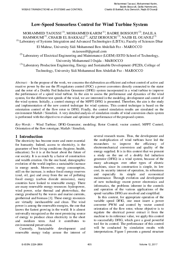 (PDF) Low-Speed Sensorless Control for Wind Turbine System