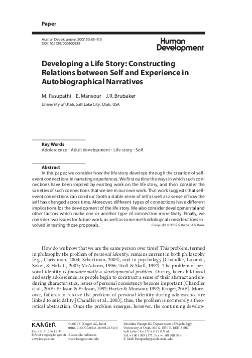 (PDF) Developing a Life Story: Constructing Relations between Self and ...