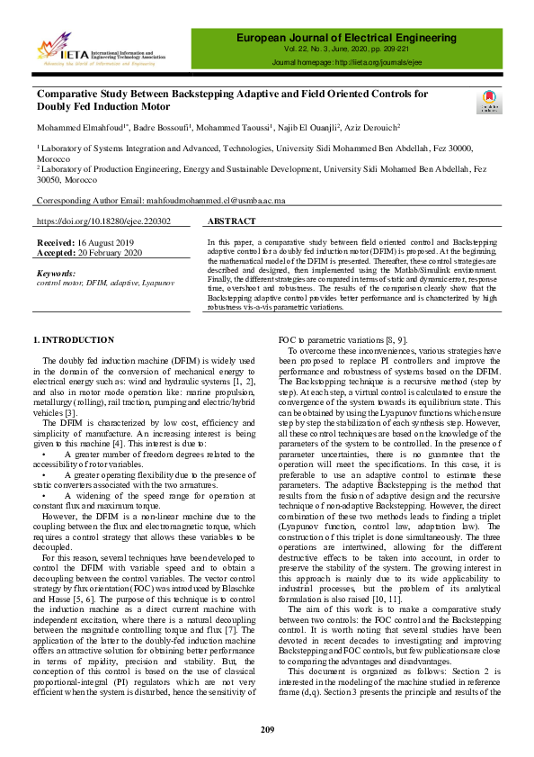 (PDF) Comparative Study Between Backstepping Adaptive and Field ...