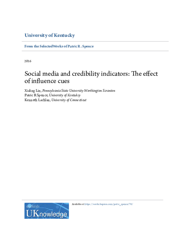 (PDF) Social media and credibility indicators: The effect of influence cues