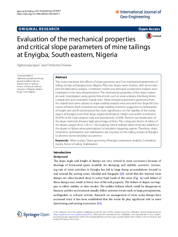 (PDF) Evaluation of the mechanical properties and critical slope ...