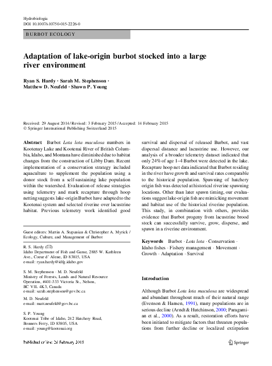 Image showcasing (PDF) Adaptation of lake-origin burbot stocked into a large river ...